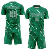 Custom Kelly Green-White Brush Stroke Slashes And Dot Grid Sublimation Soccer Uniform Jersey
