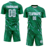 Custom Kelly Green White-Light Blue Brush Stroke Slashes And Dot Grid Sublimation Soccer Uniform Jersey