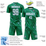 Custom Kelly Green White-Light Blue Brush Stroke Slashes And Dot Grid Sublimation Soccer Uniform Jersey