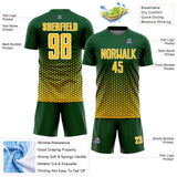 Custom Green Gold-White Geometric Hexagonal Dot Gradient Sublimation Soccer Uniform Jersey