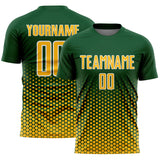 Custom Green Gold-White Geometric Hexagonal Dot Gradient Sublimation Soccer Uniform Jersey