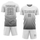 Custom White-Black Geometric Hexagonal Dot Gradient Sublimation Soccer Uniform Jersey