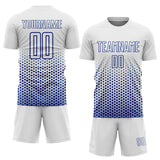 Custom White-Royal Geometric Hexagonal Dot Gradient Sublimation Soccer Uniform Jersey