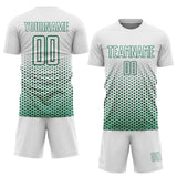 Custom White-Kelly Green Geometric Hexagonal Dot Gradient Sublimation Soccer Uniform Jersey