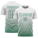 Custom White-Kelly Green Geometric Hexagonal Dot Gradient Sublimation Soccer Uniform Jersey