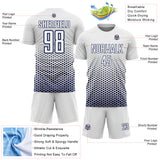 Custom White-Navy Geometric Hexagonal Dot Gradient Sublimation Soccer Uniform Jersey