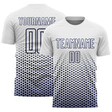 Custom White-Navy Geometric Hexagonal Dot Gradient Sublimation Soccer Uniform Jersey