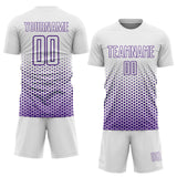 Custom White-Purple Geometric Hexagonal Dot Gradient Sublimation Soccer Uniform Jersey