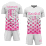 Custom White-Pink Geometric Hexagonal Dot Gradient Sublimation Soccer Uniform Jersey
