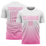 Custom White-Pink Geometric Hexagonal Dot Gradient Sublimation Soccer Uniform Jersey