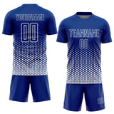 Custom Royal-White Geometric Hexagonal Dot Gradient Sublimation Soccer Uniform Jersey