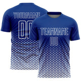 Custom Royal-White Geometric Hexagonal Dot Gradient Sublimation Soccer Uniform Jersey