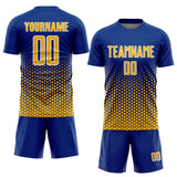 Custom Royal Gold-White Geometric Hexagonal Dot Gradient Sublimation Soccer Uniform Jersey