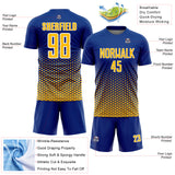 Custom Royal Gold-White Geometric Hexagonal Dot Gradient Sublimation Soccer Uniform Jersey