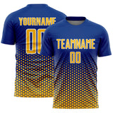 Custom Royal Gold-White Geometric Hexagonal Dot Gradient Sublimation Soccer Uniform Jersey