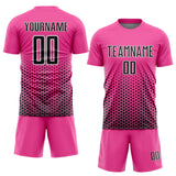 Custom Pink Black-White Geometric Hexagonal Dot Gradient Sublimation Soccer Uniform Jersey