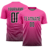Custom Pink Black-White Geometric Hexagonal Dot Gradient Sublimation Soccer Uniform Jersey