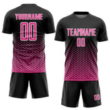 Custom Black Pink-White Geometric Hexagonal Dot Gradient Sublimation Soccer Uniform Jersey