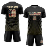 Custom Black Vintage USA Flag Olive-Cream Geometric Hexagonal Dot Gradient Sublimation Soccer Uniform Jersey
