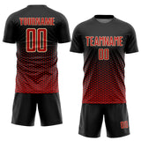 Custom Black Red-Cream Geometric Hexagonal Dot Gradient Sublimation Soccer Uniform Jersey