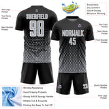 Custom Black Gray-White Geometric Hexagonal Dot Gradient Sublimation Soccer Uniform Jersey