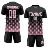 Custom Black Light Pink-White Geometric Hexagonal Dot Gradient Sublimation Soccer Uniform Jersey