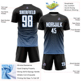 Custom Black White-Light Blue Geometric Hexagonal Dot Gradient Sublimation Soccer Uniform Jersey