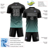 Custom Black Ice Blue-White Geometric Hexagonal Dot Gradient Sublimation Soccer Uniform Jersey