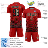 Custom Red Black-Cream Geometric Hexagonal Dot Gradient Sublimation Soccer Uniform Jersey