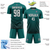Custom Teal White-Black Geometric Hexagonal Dot Gradient Sublimation Soccer Uniform Jersey