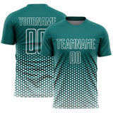 Custom Teal-White Geometric Hexagonal Dot Gradient Sublimation Soccer Uniform Jersey