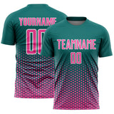 Custom Teal Pink-White Geometric Hexagonal Dot Gradient Sublimation Soccer Uniform Jersey