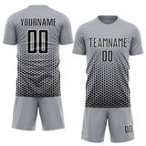 Custom Gray Black-White Geometric Hexagonal Dot Gradient Sublimation Soccer Uniform Jersey