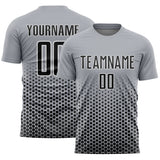 Custom Gray Black-White Geometric Hexagonal Dot Gradient Sublimation Soccer Uniform Jersey