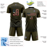 Custom Olive Vintage USA Flag-Black Geometric Hexagonal Dot Gradient Sublimation Soccer Uniform Jersey