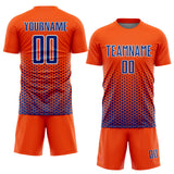 Custom Orange Royal-White Geometric Hexagonal Dot Gradient Sublimation Soccer Uniform Jersey