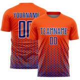 Custom Orange Royal-White Geometric Hexagonal Dot Gradient Sublimation Soccer Uniform Jersey