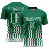 Custom Kelly Green-White Geometric Hexagonal Dot Gradient Sublimation Soccer Uniform Jersey