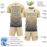 Custom Cream-Navy Geometric Hexagonal Dot Gradient Sublimation Soccer Uniform Jersey