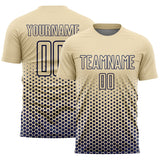 Custom Cream-Navy Geometric Hexagonal Dot Gradient Sublimation Soccer Uniform Jersey