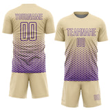 Custom Cream-Purple Geometric Hexagonal Dot Gradient Sublimation Soccer Uniform Jersey