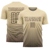 Custom Cream-Brown Geometric Hexagonal Dot Gradient Sublimation Soccer Uniform Jersey