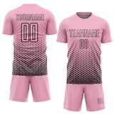 Custom Light Pink-Black Geometric Hexagonal Dot Gradient Sublimation Soccer Uniform Jersey