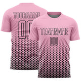 Custom Light Pink-Black Geometric Hexagonal Dot Gradient Sublimation Soccer Uniform Jersey