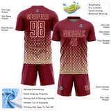 Custom Crimson-Cream Geometric Hexagonal Dot Gradient Sublimation Soccer Uniform Jersey