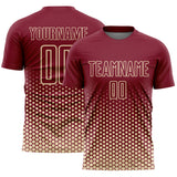 Custom Crimson-Cream Geometric Hexagonal Dot Gradient Sublimation Soccer Uniform Jersey