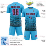 Custom Sky Blue Black-Pink Geometric Hexagonal Dot Gradient Sublimation Soccer Uniform Jersey