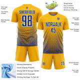 Custom Gold Royal-White Geometric Hexagonal Dot Gradient Sublimation Soccer Uniform Jersey