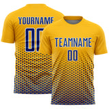 Custom Gold Royal-White Geometric Hexagonal Dot Gradient Sublimation Soccer Uniform Jersey