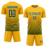 Custom Gold Green-White Geometric Hexagonal Dot Gradient Sublimation Soccer Uniform Jersey